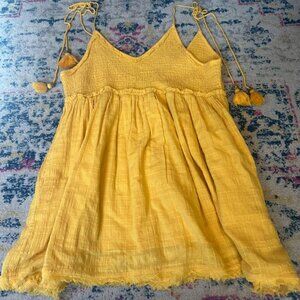 Yellow Free People Sundrenched Mini Dress Endless Summer Tassels Boho Chic Small